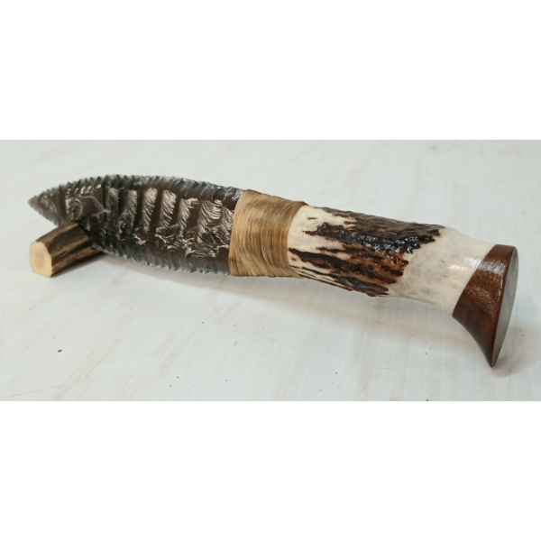 OBSIDIAN KNIFE W/ ANTLER HANDLE & STAND