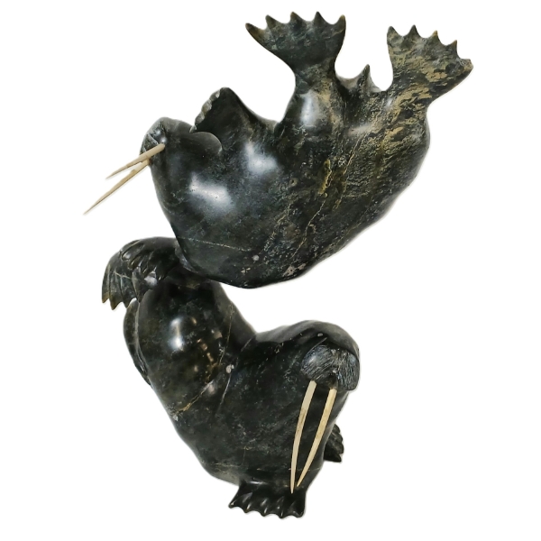 BALANCING WALRUSES - SIGNED - ANTLER & STONE