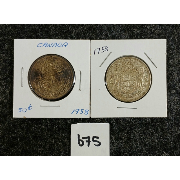 LOT OF 2 - 1958 CDN 50 CENT SILVER COINS
