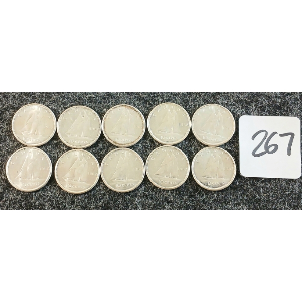 LOT OF 10 - 1962 CDN 10 CENT COINS