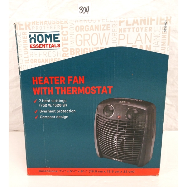 HOME ESSENTIALS HEATER FAN W/ THERMOSTAT