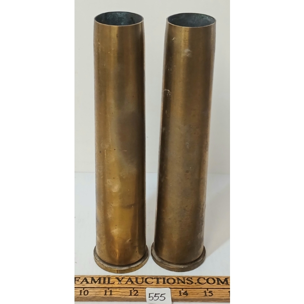 LOT OF 2 - 1954 BOFORS ANTI-AIRCRAFT GUN 40MM MK NO.4 BRASS SHELLS