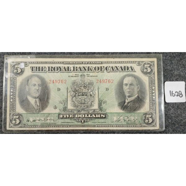 1933 THE ROYAL BANK OF CANADA $5 BANKNOTE