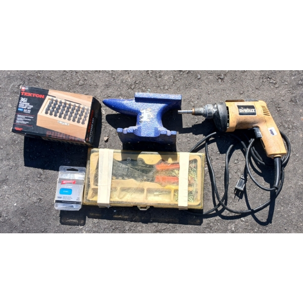 LOT OF 3 - ANVIL, DEWALT DRILL & NUMBER STAMPS