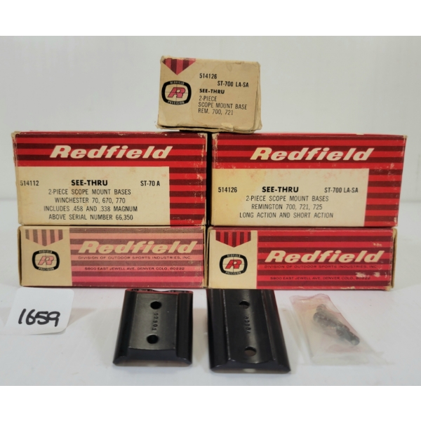 LOT OF 5 - REDFIELD SEE-THRU SCOPE MOUNT BASES - INCL REM 700 / 721, ETC