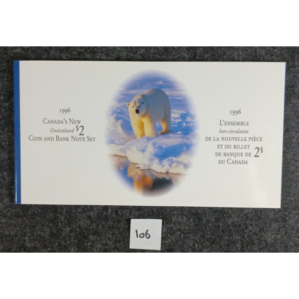 1996 RCM UNCIRCULATED $2 COIN & BANKNOTE SET - THE POLAR BEAR