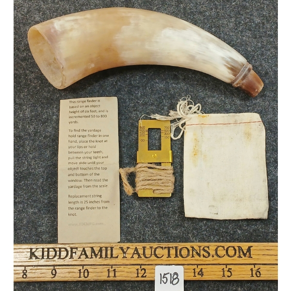 LOT OF 2 - TDC BRASS RANGE FINDER & POWDER HORN