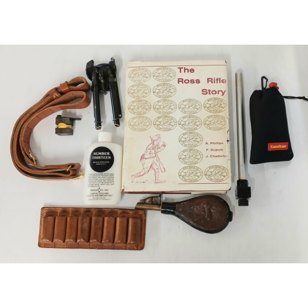 JOB LOT - SHOOTING BOX, "THE ROSS RIFLE STORY" PUBLICATION, ETC