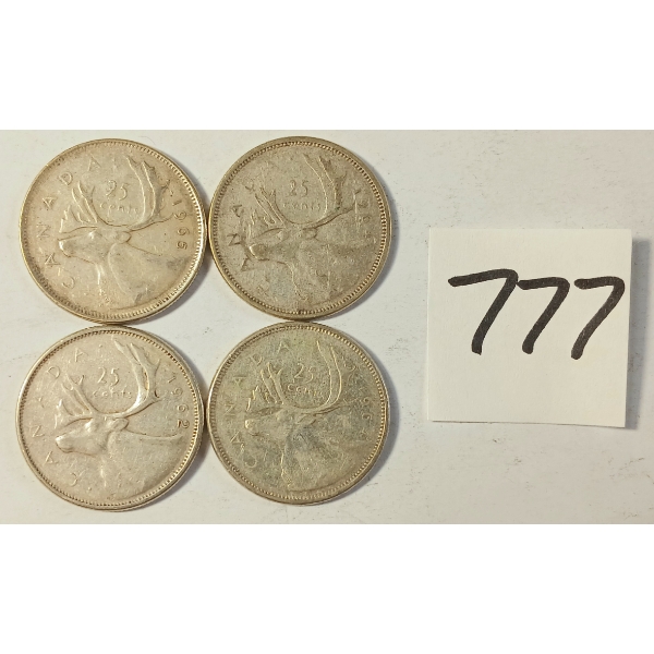 LOT OF 4 - 1943 CDN 25 CENT SILVER COINS