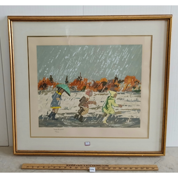 "3 CHILDREN IN THE RAIN" BY HENRI MASSO - FRAMED PRINT