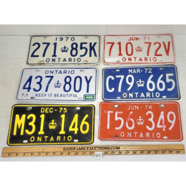 LOT OF 6 - 1970-75 ONTARIO LICENCE PLATES 