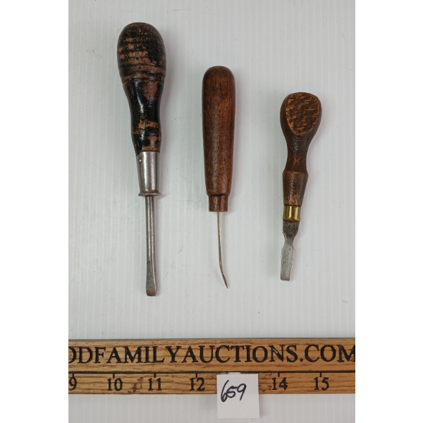 LOT OF 3 - ENGLISH VICTORIAN BURNISHER, FLAT & GUNSMITH SCREWDRIVERS