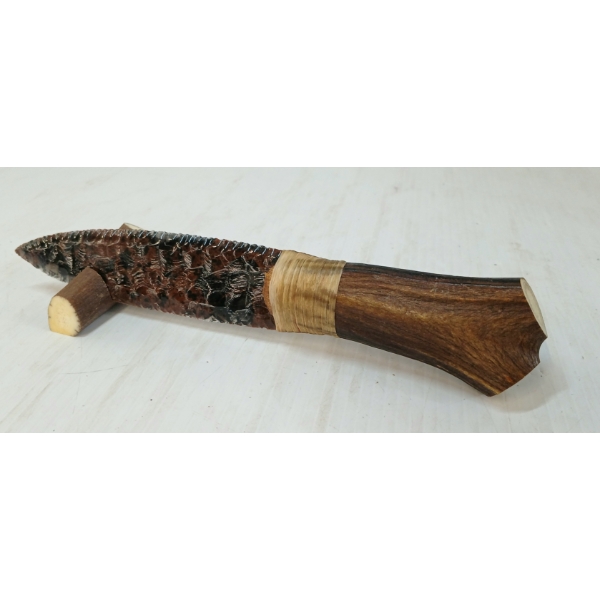 OBSIDIAN KNIFE W/ ANTLER HANDLE & STAND
