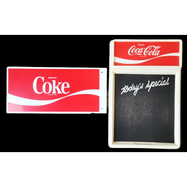 LOT OF 2 - DRINK COCA-COLA SST & ENJOY COCA-COLA PLASTIC CHALKBOARD SIGNS
