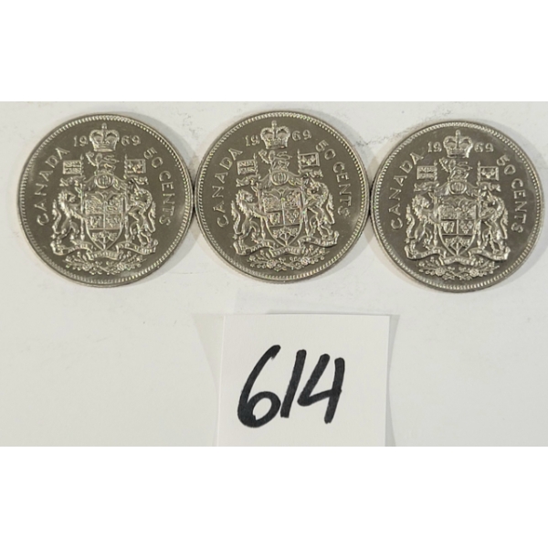 LOT OF 3 - 1969 CDN 50 CENT COINS
