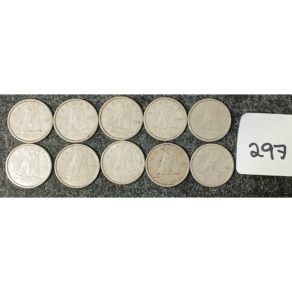 LOT OF 10 - 1960-1967 CDN 10 CENT COINS