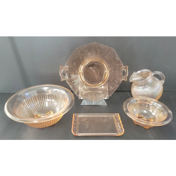 LOT OF 5 - ASSORTED PINK DEPRESSION GLASS PCS