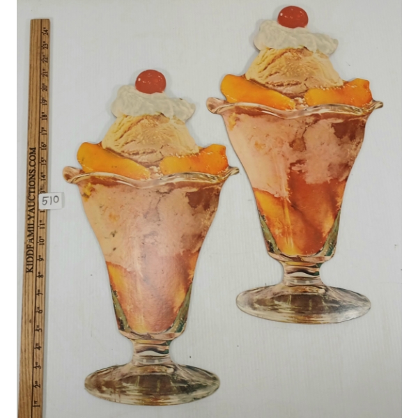 LOT OF 2 - ICE CREAM SUNDAES - CARDBOARD ADS