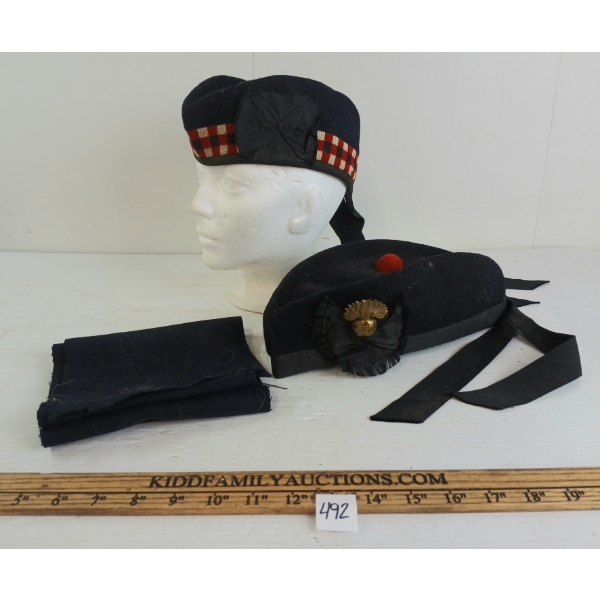 LOT OF 3 - GLENGARRY CAPS & NAVY SCARF