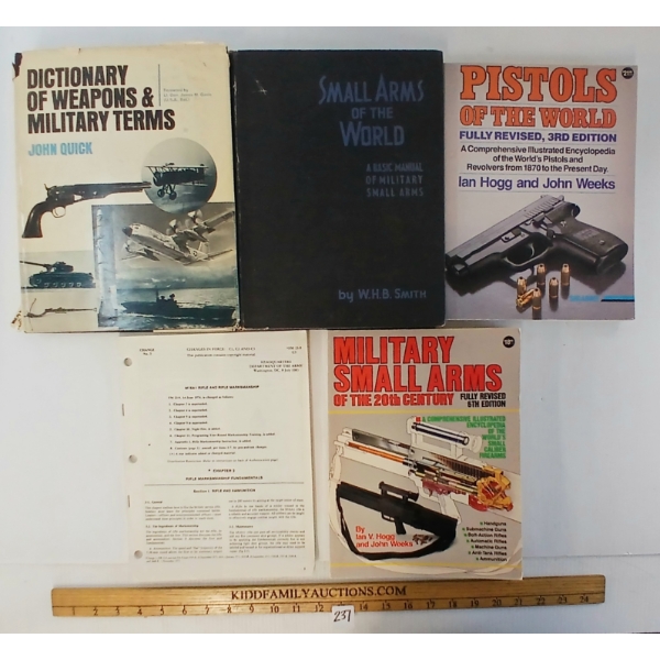 LOT OF 5 - BOOKS - "DICTIONARY OF WEAPONS & MILITARY TERMS", "SMALL ARMS OF THE WORLD", ETC