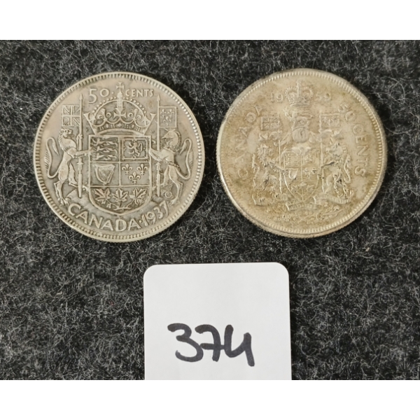 LOT OF 2 - 1937 & 1959 SILVER 50 CENT COINS