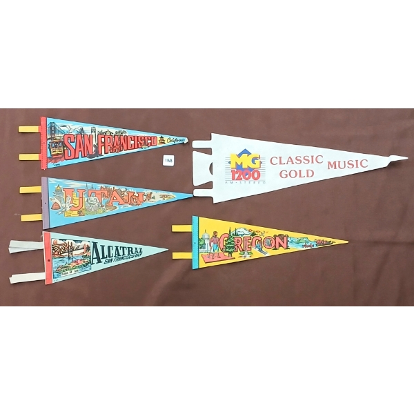 LOT OF 5 - PENNANT BANNERS - SAN FRANCISCO, OREGON & UTAH, ETC