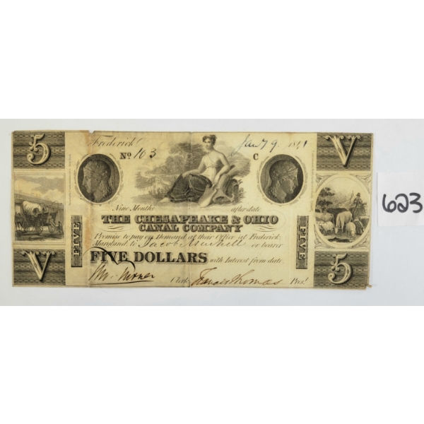 1841 CHESAPEAKE & OHIO CANAL COMPANY $5 BANKNOTE