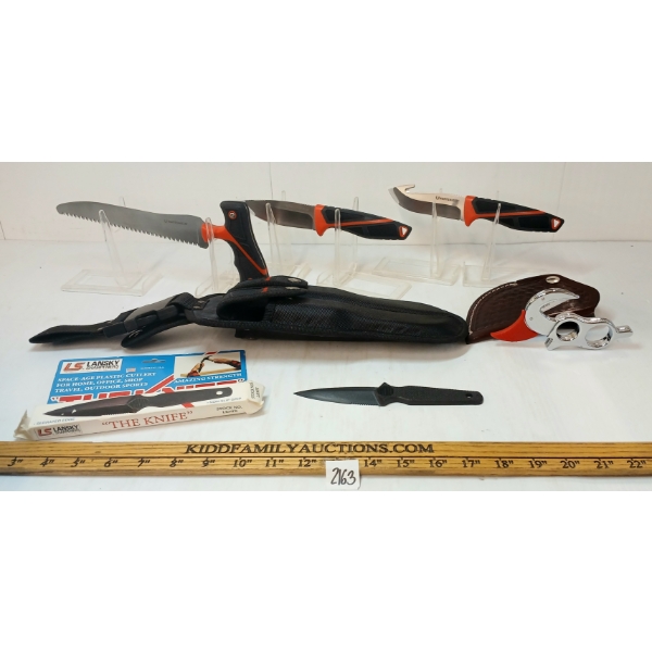 LOT OF 3 - TOMAHAWK GAME SKINNER, PLASTIC TOOL KNIFE & HUNTERSHIELD KNIFE SET