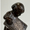 Image 2 : BRONZE CHILD HOLDING BOOK BY AUGUSTO PASSAGLIA - ON MARBLE BASE