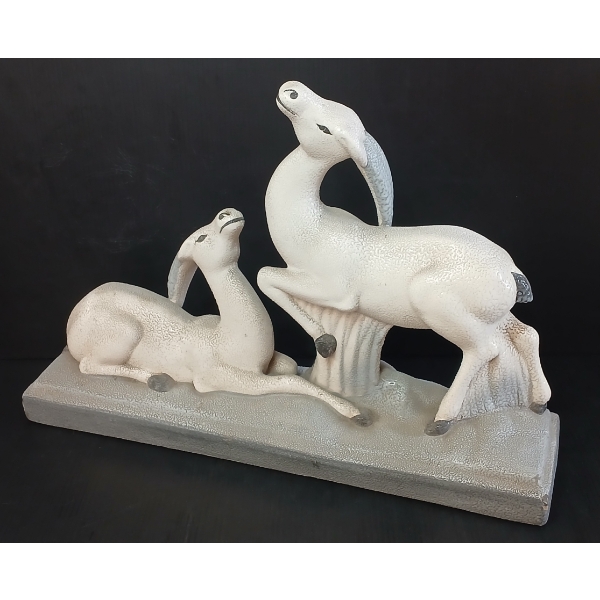 CHARLES LEMANCEAU ANTELOPE COUPLE ART DECO SCULPTURE