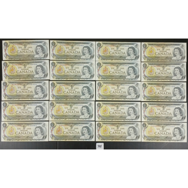 LOT OF 20 - 1973 CDN $1 BANKNOTES - SOME UNCIRCULATED