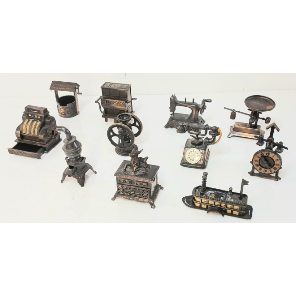 LOT OF 11 - BRONZE DIECAST PENCIL SHARPENERS & MINI MODELS