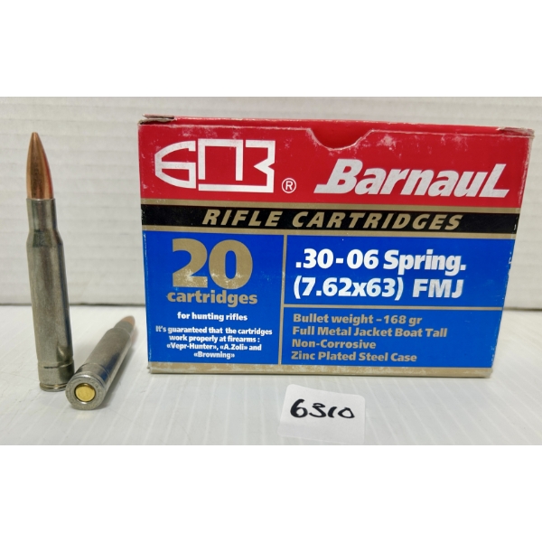 AMMO: 20X BARNAUL .30-06 SPRG - 168 GR FMJ