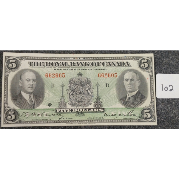 1935 BANK OF CANADA $5 BANKNOTE