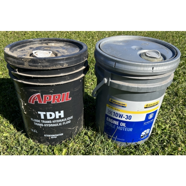 LOT OF 2 - HYD FLUID & MOTOR OIL - 1/2 FULL PAILS 