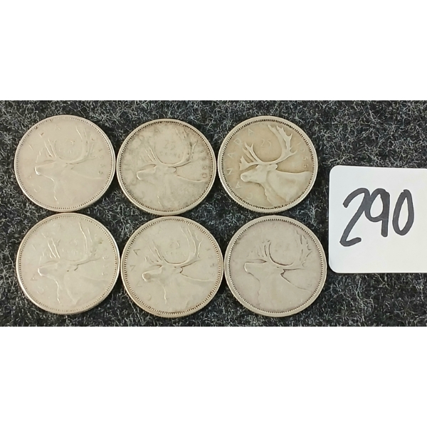 LOT OF 6 - 1955-1965 CDN 25 CENT COINS