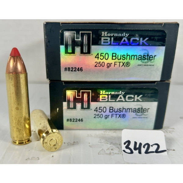 AMMO: 40X HORNADY .450 BUSHMASTER 250GR. POLYTIP 