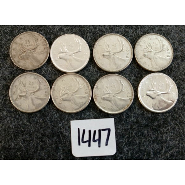 LOT OF 8 - 1943-1968 CDN 25 CENT COINS 