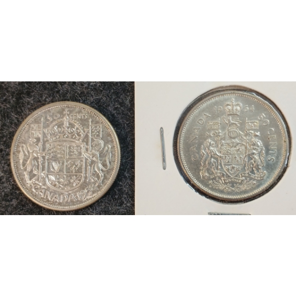 LOT OF 2 - 1958 & 1964 CDN 50 CENT SILVER COINS