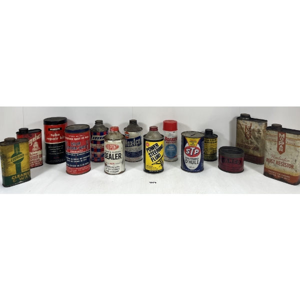 LOT OF 14 - TINS, COIN BANK & REPAIR KIT - INCL LEONARD & DU PONT, ETC.