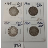 Image 1 : LOT OF 4 - CDN 25 CENT SILVER PCS - 1900, '05, '09 & '10