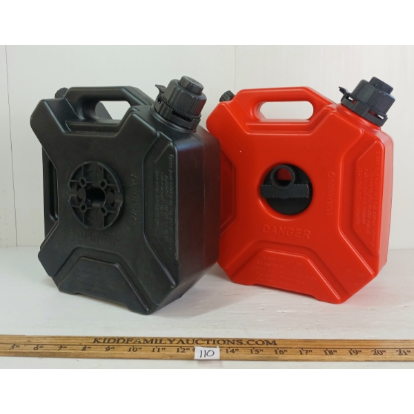 LOT OF 2 - RED & BLACK 5L FUEL CANS