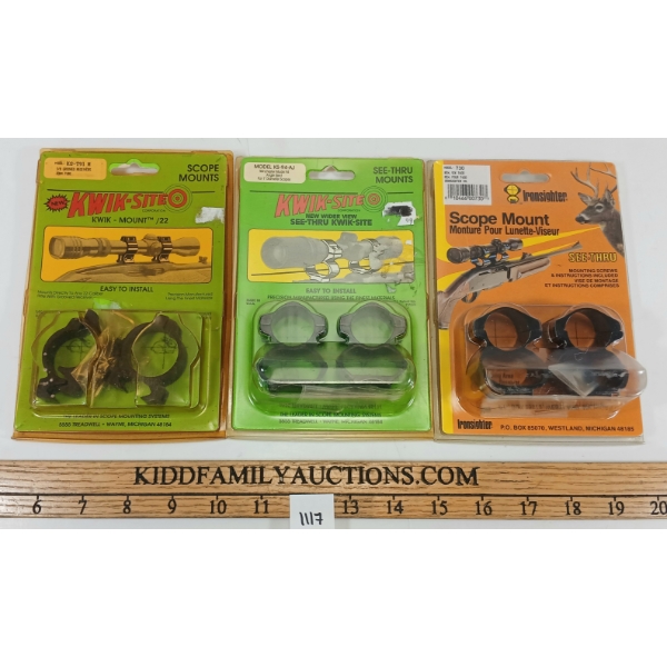 LOT OF 3 - KWIK-STYLE MODEL KS-94-AJ 1 IN, MODEL KS-T91M 30 MM & IRONSIGHTER MODEL 730 SCOPE MOUNTS