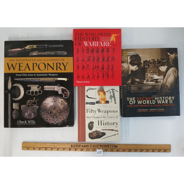 LOT OF 4 - "SECRET HISTORY OF WWII", "WORLDWIDE HISTORY OF WARFAIR", "WEAPONRY", ETC - BOOKS