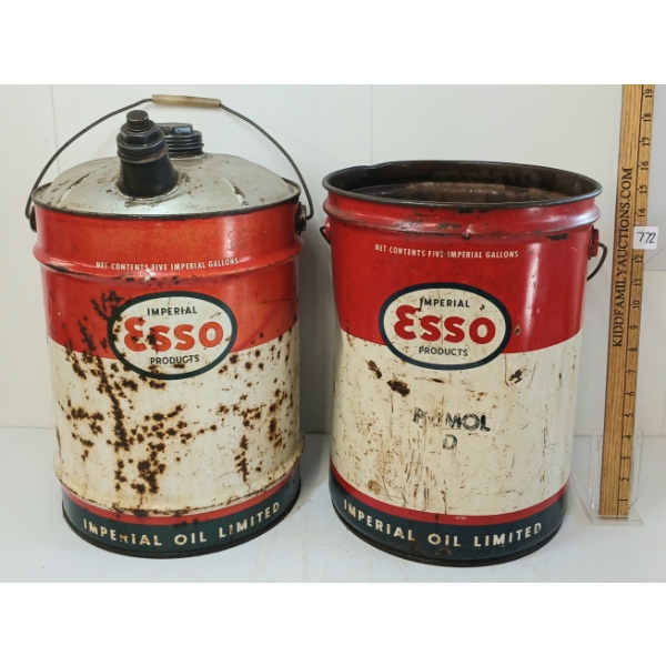 LOT OF 2 - ESSO MOTOR OIL CANS - 5GAL