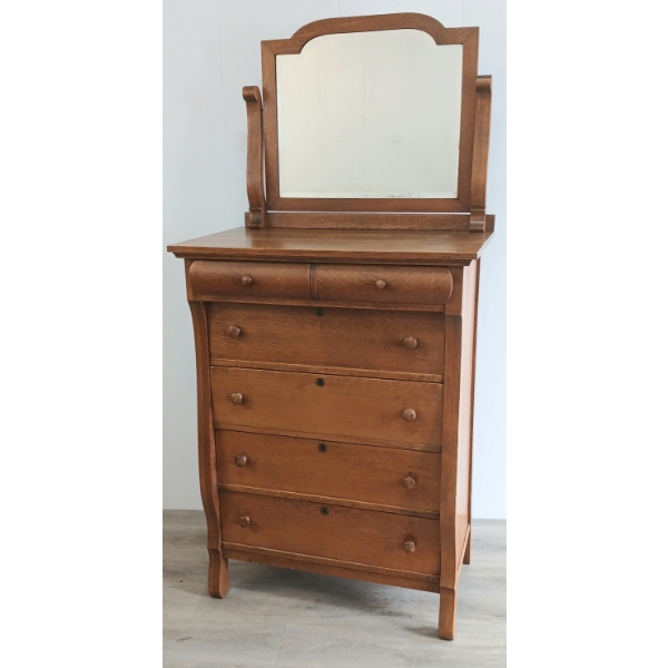 OAK HIGHBODY DRESSER W/ MIRROR
