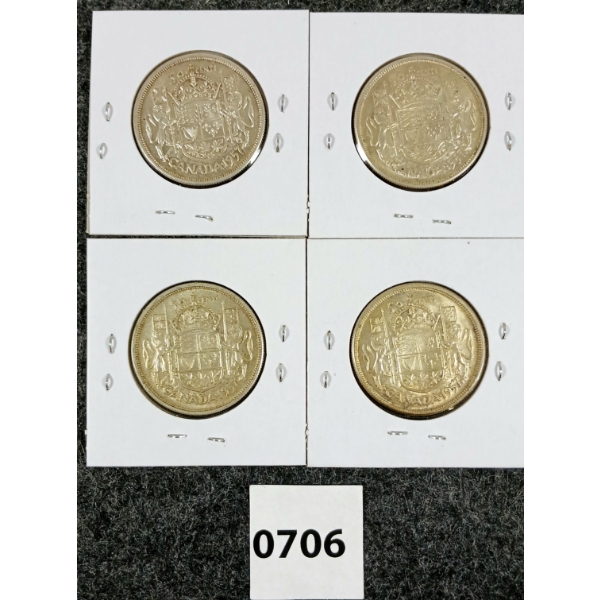 LOT OF 4 - 1957 CDN SILVER 50 CENT COINS