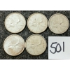 Image 1 : LOT OF 5 - 1957-1968 CDN 25 CENT SILVER COINS