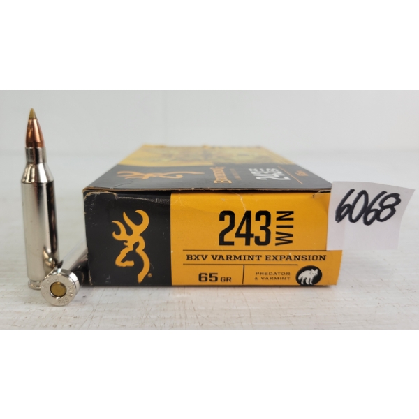 AMMO: 20X BROWNING .243WIN - 65GR - BXV 
