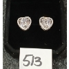 Image 2 : PAIR OF STERLING SILVER & SIMULATED DIAMOND HEART HALO EARRINGS